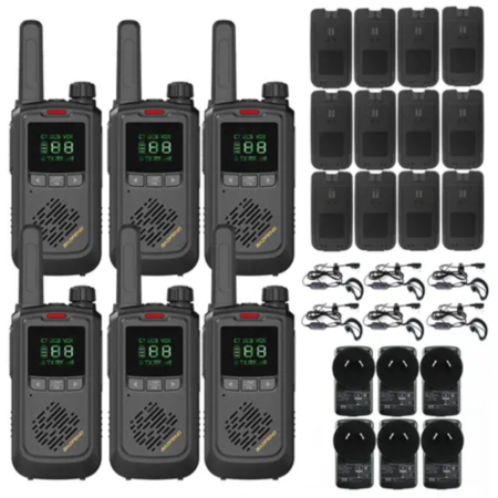 Handy Baofeng BF-T17 Kit x6 16CH UHF Display LCD + 12 Baterías y 6 Manos Libres