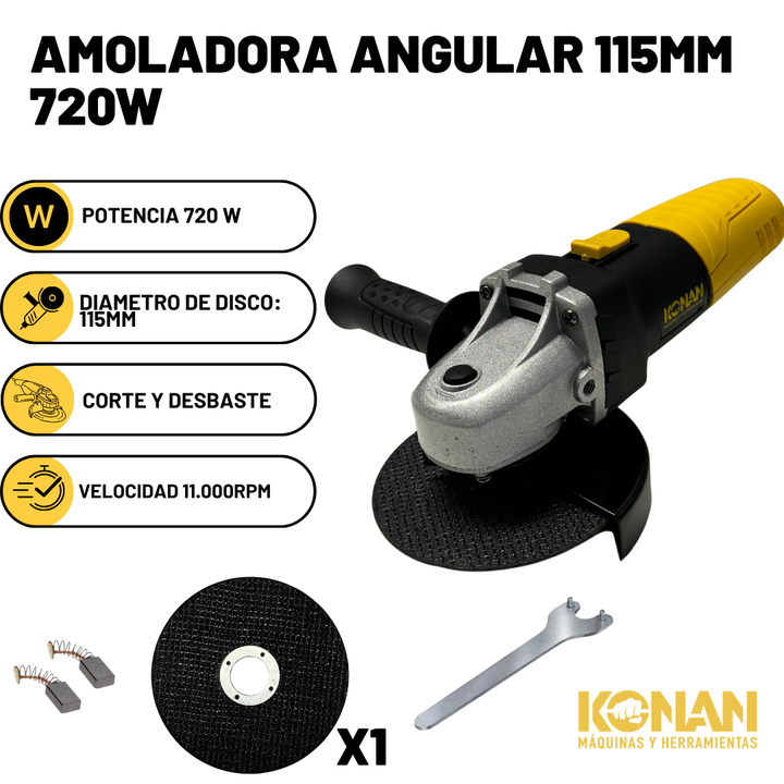 Amoladora Angular Konan 115mm 720w Profesional Con Disco Corte - Vista 2