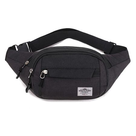 Riñonera Bandolera Negra South Port Ajustable con Cierres