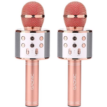 Kit x2 Micrófono Plateado Gadnic KM-01 Karaoke Inalámbrico Bluetooth 