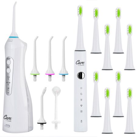Kit de Cepillo Dental Eléctrico Blanco Gadnic + Irrigador Bucal Inalámbrico 