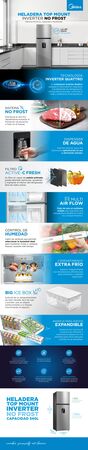 Heladera MIDEA MDRT489MTE46ADW No Frost Inverter Top Mount 340L Inox.
