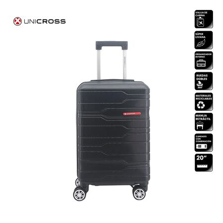 Valija Negra Carry On Unicross ABS 20 Ideal Cabina Ruedas 360°