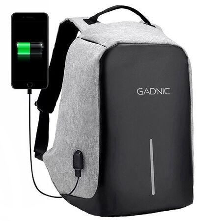 Mochila Antirrobo Gris Gadnic 35 Litros Porta Notebook Tela Anti Cortes Puerto USB