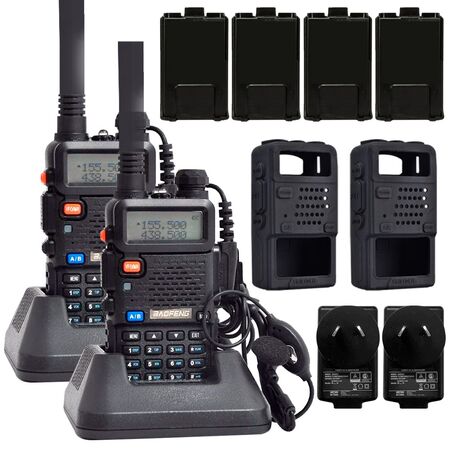 Handy Baofeng UV-5R Kit x2 Bi-Banda 8w c/ Funda Hasta 12km + 4 Baterías y 2 Manos Libres