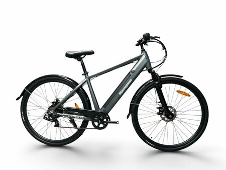 Bicicleta Electrica Nippongame Hyper - Talle Unico - Gris - 7vel - Cuadro de aluminio bateria integrada - Frenos a discos mecanicos - Rodado 28"
