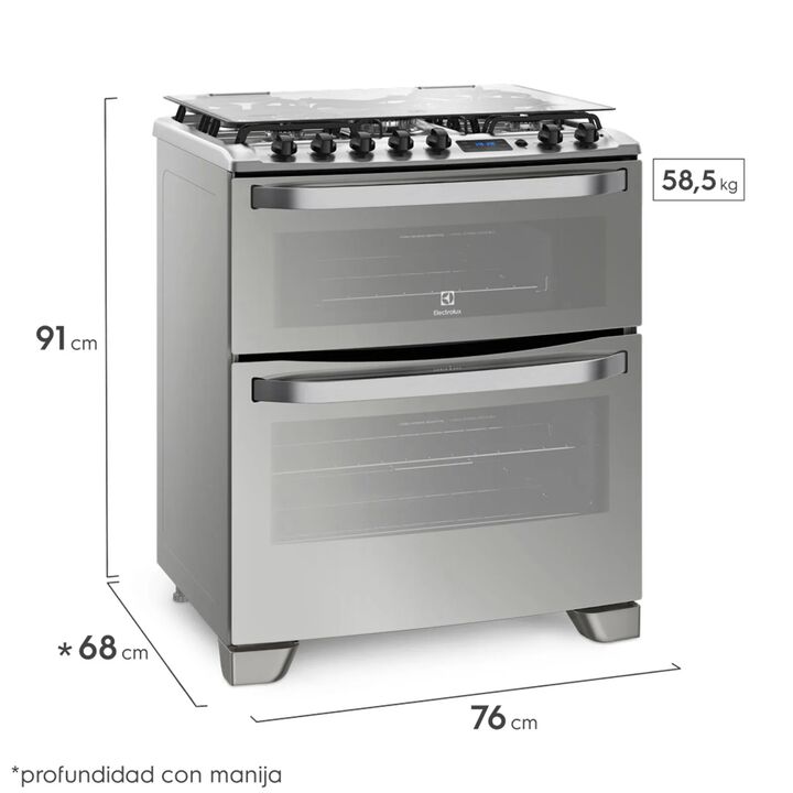 Cocina ELECTROLUX 76DXR 76cm doble horno multigas acero inox - Vista 4