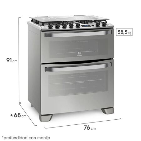 Cocina ELECTROLUX 76DXR 76cm doble horno multigas acero inox