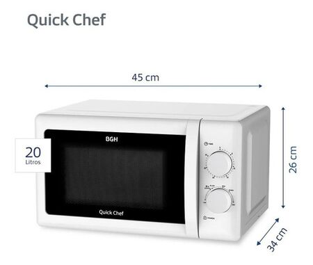 Microondas BGH B120M20 Mecnico Quick Chef Blanco 20 Litros
