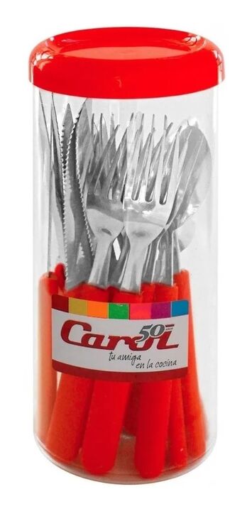 Juego De Cubiertos Clasicos Rojo Tarro Transp. Carol 42024 - ROJO - Vista principal
