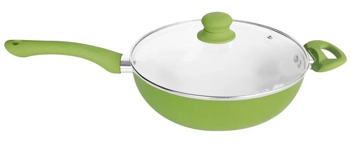 Wok Con Mango Y Tapa De Vidrio. D26 Cm Verde Carol 47126 VER - Vista principal