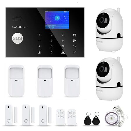 Kit Gadnic de Alarma Domiciliaria 6 Sensores + 2 Cámaras De Seguridad