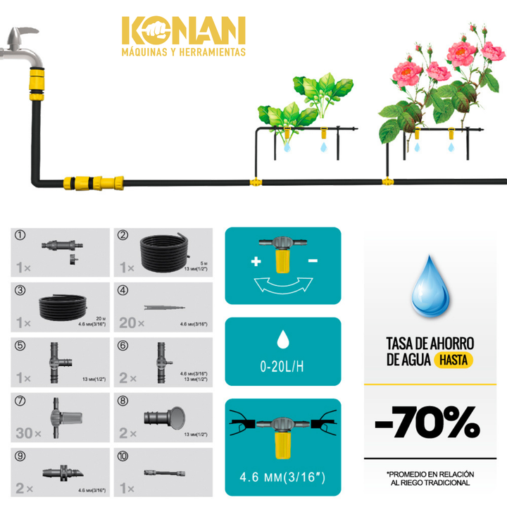 Sistema de Irrigación Por Goteo de 61 Piezas Konan - Vista 3