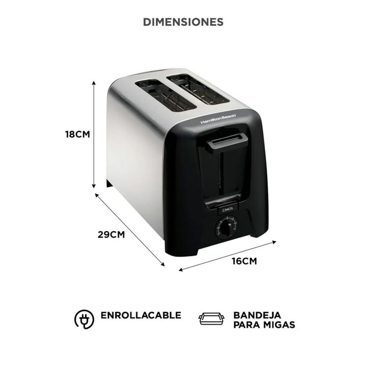 Tostadora Hamilton Beach 22614VAR Acero Inoxidable 2 rodajas 750W 7 niveles - Vista 6