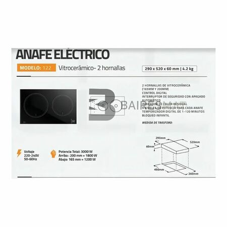 Anafe Eléctrico CLEVER 2 Hornallas Vitrocerámico