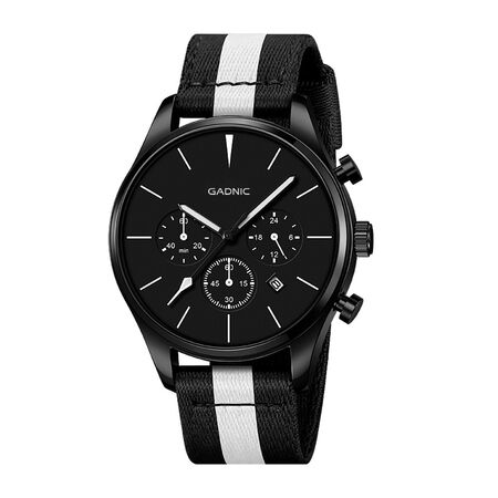 Reloj Analógico Gadnic RELF8 Malla Nailon Blanco y Negro Cronómetro Minutos Horas