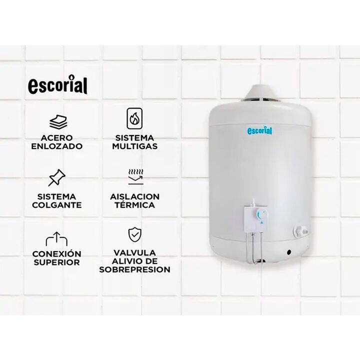 Termotanque Multigas Escorial 45lts Conexión Superior Blanco - Vista 5