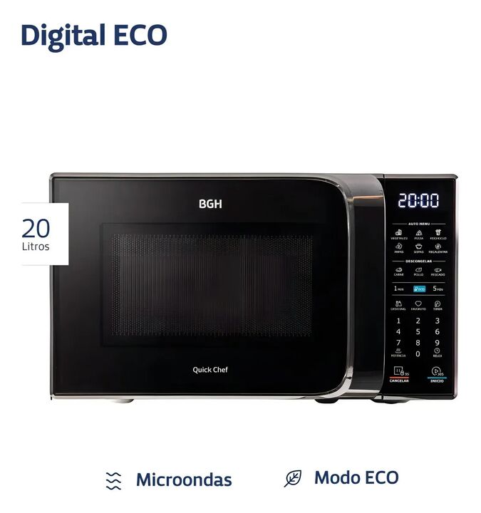 Microondas Digital Bgh B120dn20i 20lt Negro - Vista 3