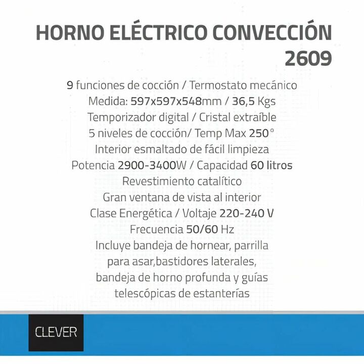 Horno Eléctrico CLEVER Empotrable 60 lts - Vista 1