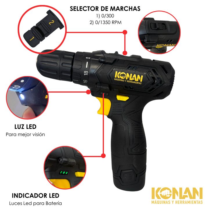 Taladro de Impacto Konan a bateria 12v + maletin - Vista 6