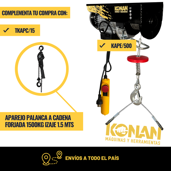 Aparejo Electrico Konan 500Kg 12 Mts Elevacion Maxima 1000W - Vista 9