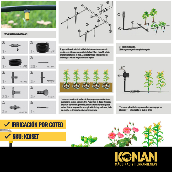 Sistema de Irrigación Por Goteo de 61 Piezas Konan - Vista 4