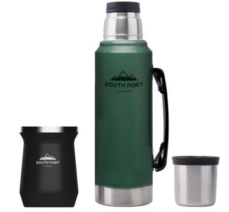 Kit de Termo Verde y Mate Negro South Port 1L Acero Inoxidable