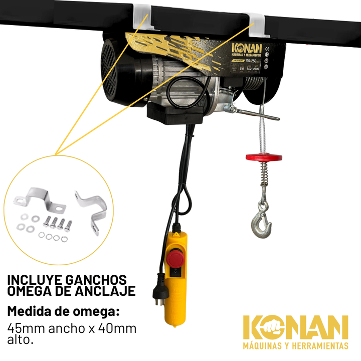 Aparejo Electrico Konan 250Kg 12 Mts Elevacion Maxima 510W - Vista 8