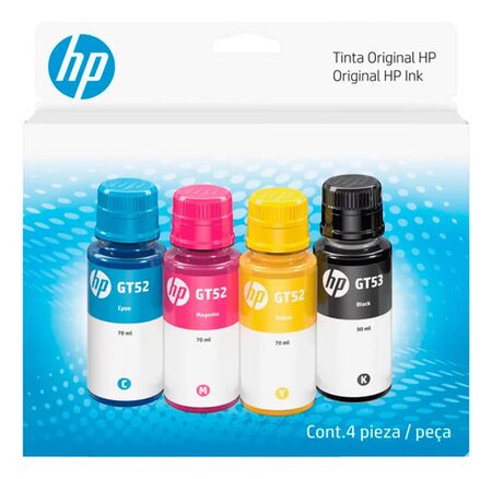 Combo de Botellas de Tinta HP GT53 GT52 Pack 4 Colores CMYK
