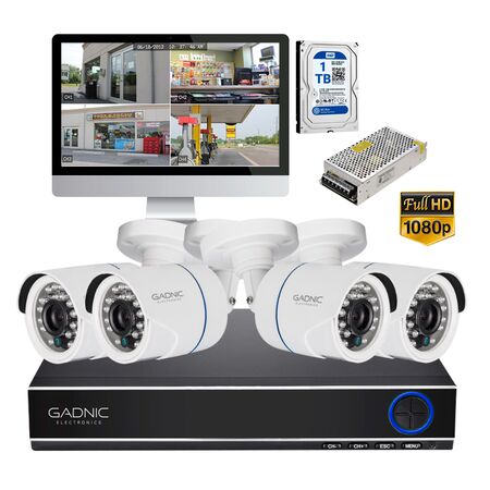 Kit x 4 Cámaras de Seguridad Exterior DVR + Fuente Switching 12v a 10a 1TB