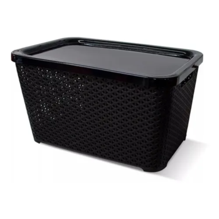 Canasto / Cesto Plástico Ratan Grande Con Tapa Colombraro