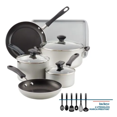 Batería De Cocina Farberware 22304 15 Piezas Antiadhere Gris