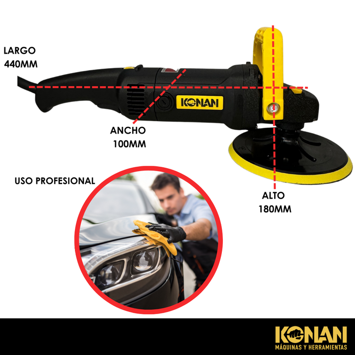 Pulidora lustradora 1400W 180mm con accesorios Konan - Vista 6