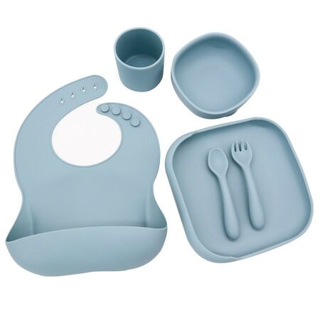 Set De Alimentación Bebes Gris Gadnic Silicona Completo