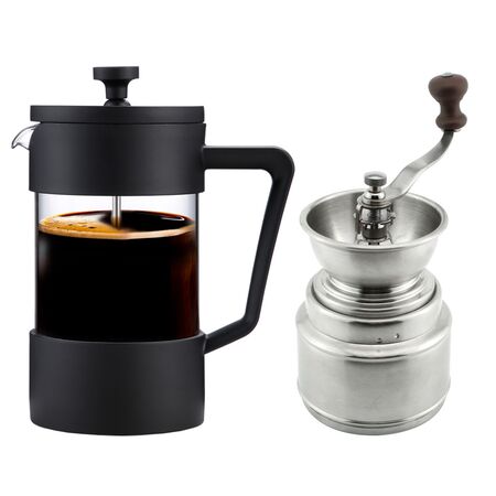 Cafetera Manual Prensa Francesa Cf2020 + Molinillo de Cafe Manual Portátil