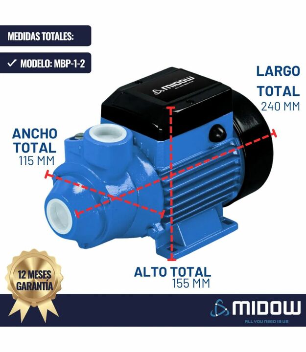 Bomba Periférica Midow 370W 28 L/min 18m Succión 8m - Vista 3