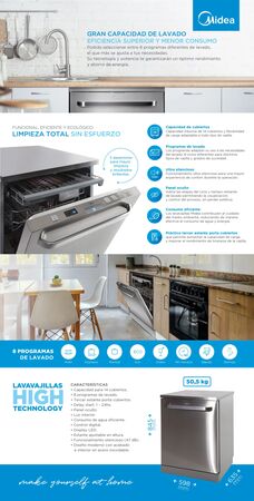 Lavavajillas MIDEA DE-214XAR1 14 sets Inox clase A+