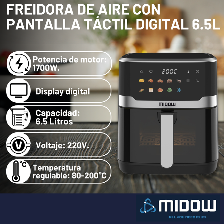 Freidora de aire con pantalla táctil Digital 6.5L Midow - Vista 2