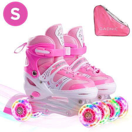 Rollers Rosa Para Niñas y Niños Extensibles Con Bolso  - Talle S