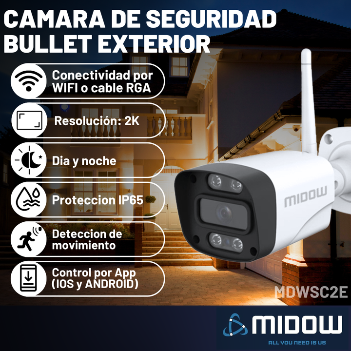 Camara de seguridad Exterior Midow WIFI RGA 2K Bullet Dia Noche - Vista 2