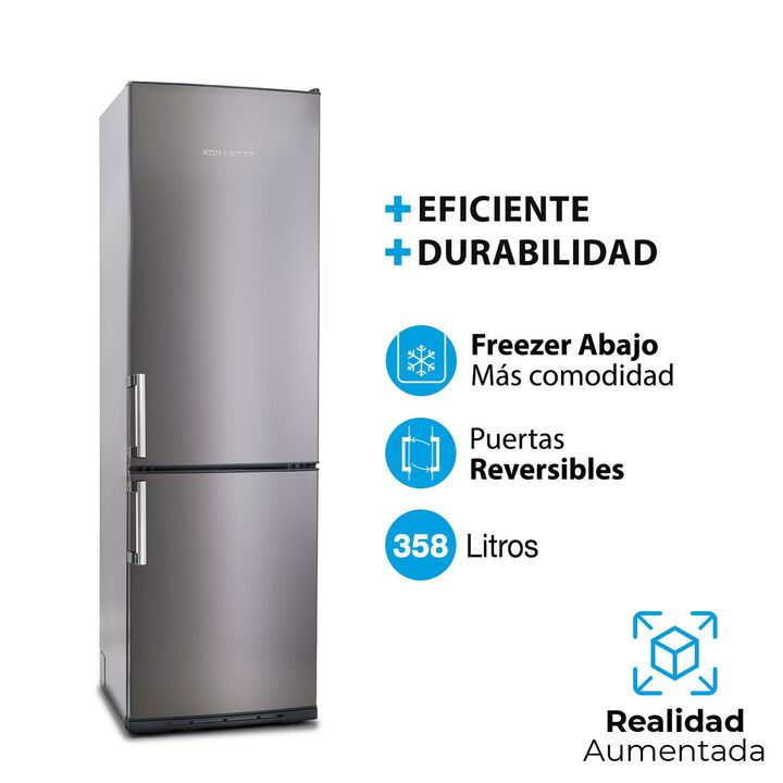 HELADERA C/FREEZER KOHINOOR KHGA40/9 - ACERO 358LTS CICLICA FREEZER C/3 CAJONES - Vista 2