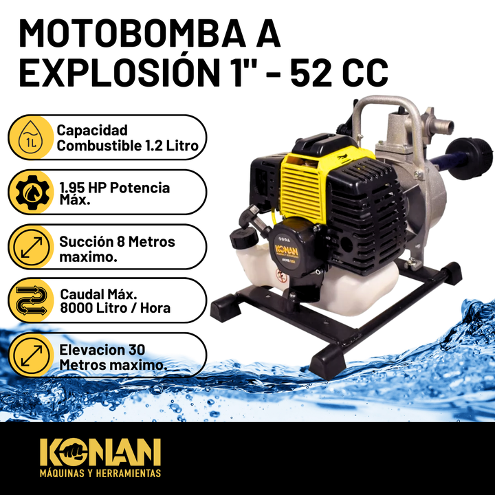Motobomba Agua Naftera 1 Pulgada 1,95 Hp Succion 52cc Konan - Vista 2