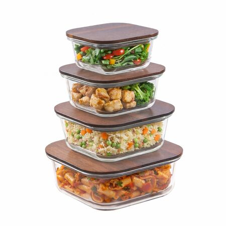 Set Tapers De Vidrio Gadnic 4 Piezas Con Tapa De Madera Herméticos