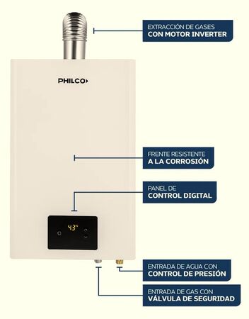 Calefn Philco PHCA14B 14L Gas Natural Sin llama piloto Tiro Forzado Blanco clase A