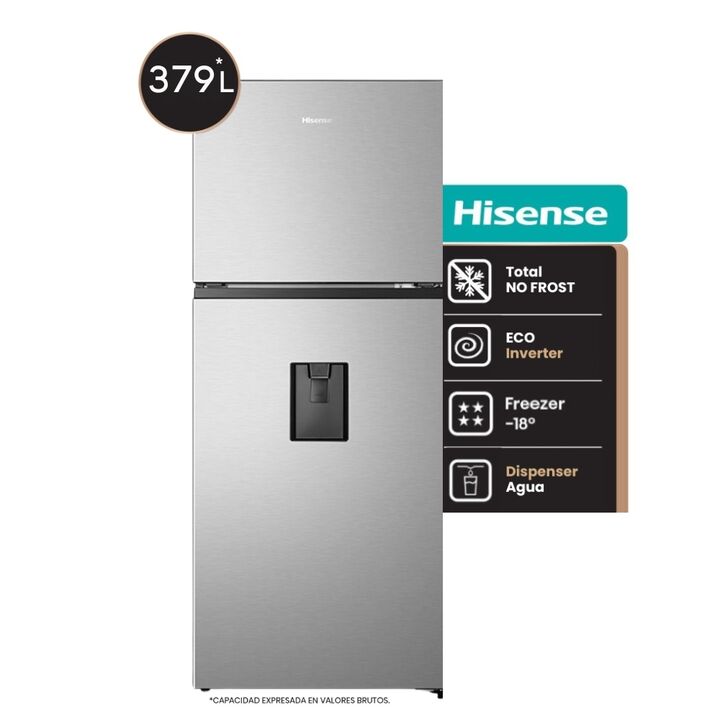 Heladera Hisense RT3N375NMC 379L No Frost Inverter Dispenser Inox - Vista principal