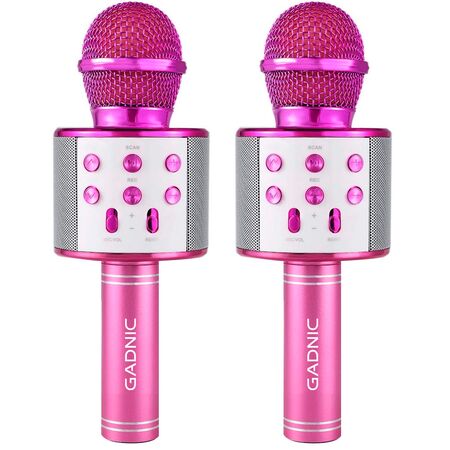 Kit x2 Micrófono Rosa Gadnic KM-01 Karaoke Inalámbrico Bluetooth 