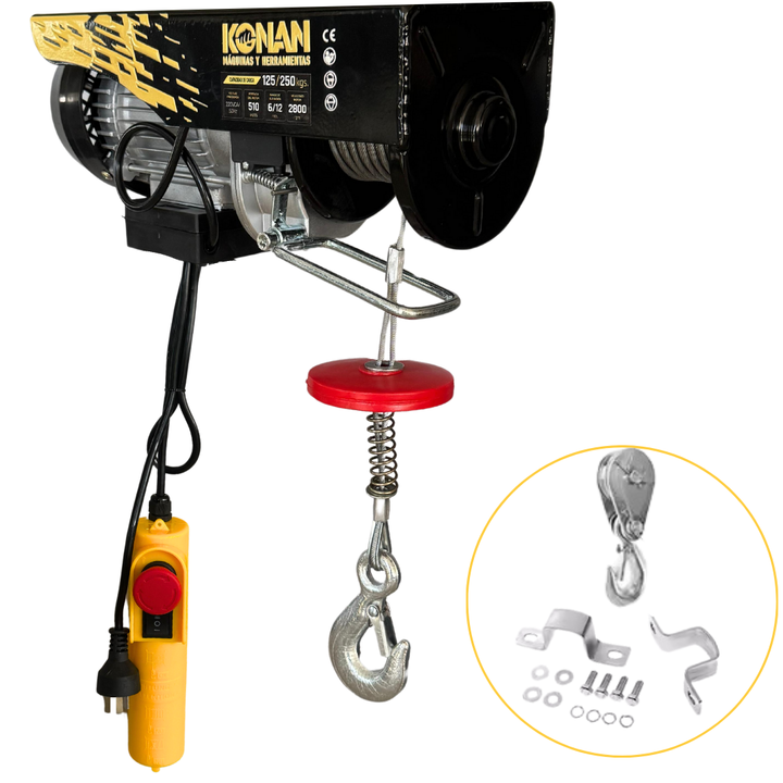 Aparejo Electrico Konan 250Kg 12 Mts Elevacion Maxima 510W - Vista 1