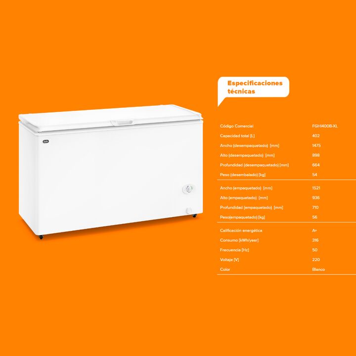 Freezer Horizontal Gafa Fghi400b-xl 402lts Blanco - Vista 7