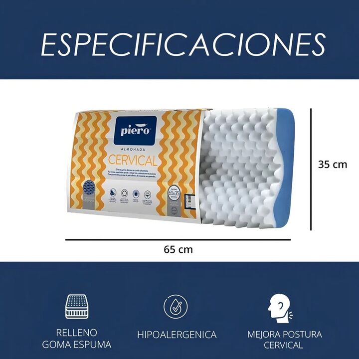 Almohada Cervical Piero de Espuma Perfilada Hipoalergénica y Lavable 65X35 - Vista 4