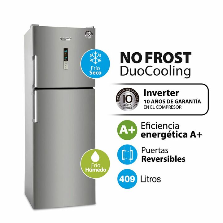 HELADERA C/FREEZER KOHINOOR KHDA42DI/10 - ACERO, 409 LTS, NO FROST - Vista 2